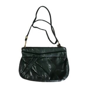 Vintage 1970s Dark Green Leather Clutch Shoulder Bag